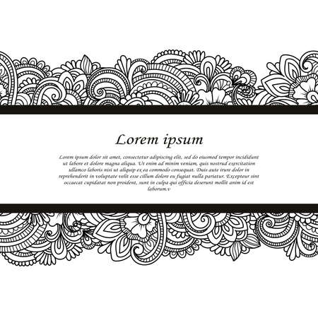 Floral frames. Decorative vector design elements. Black and white monochrome background.のイラスト素材