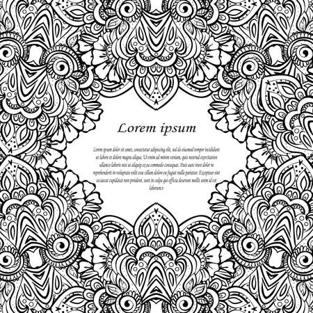 Floral frames. Decorative vector design elements. Black and white monochrome background.のイラスト素材