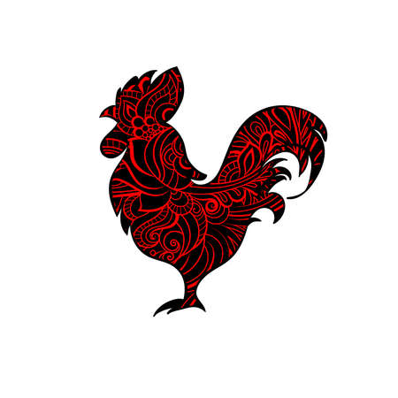 Decorative cock. Design for tattoo. Hand drawn sketch for adult anti stress coloring page.のイラスト素材