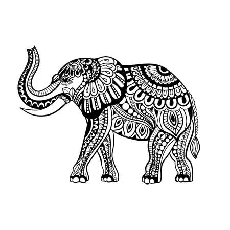 Vector of Elephant in zentangle style.Hand drawn  Black and White illustrationのイラスト素材