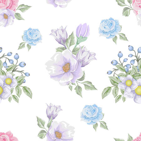 Floral pattern with soft pink  bouquets of flowers design.のイラスト素材