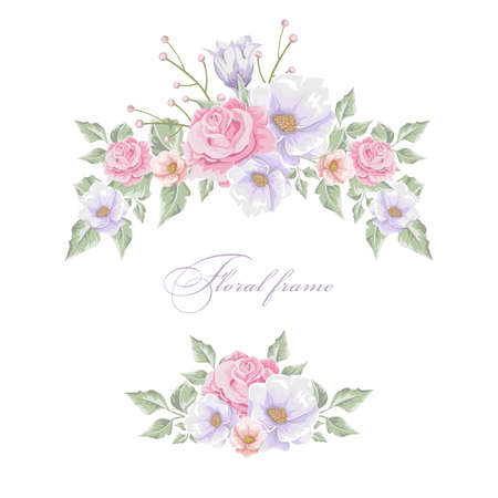 Bouquets of flowers frame design border template.のイラスト素材