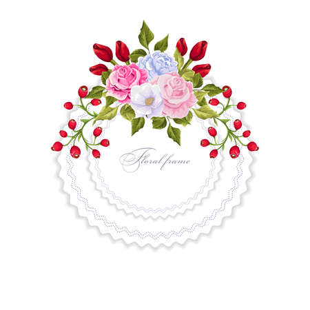 Bouquets of flowers frame design border template.のイラスト素材