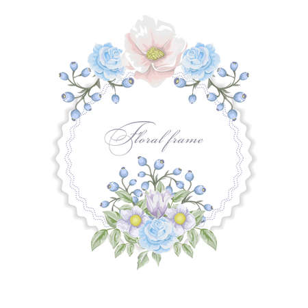 Bouquets of flowers frame design border template.のイラスト素材