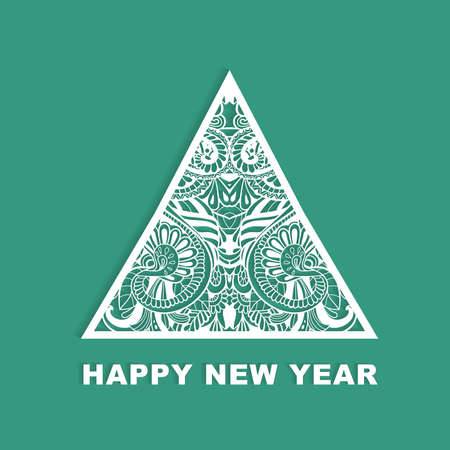 Openwork Christmas tree with shadow on green background. Vector template for greeting cards, invitations.のイラスト素材