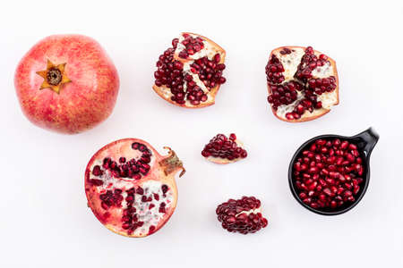 Fresh pomegranate top view, isolated on white backgroundの写真素材