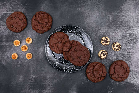 Top view cookies on dark backgroundの写真素材