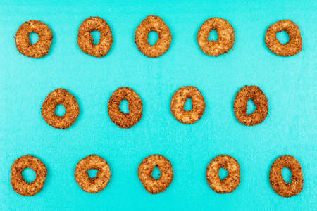 Top view cookies on green background