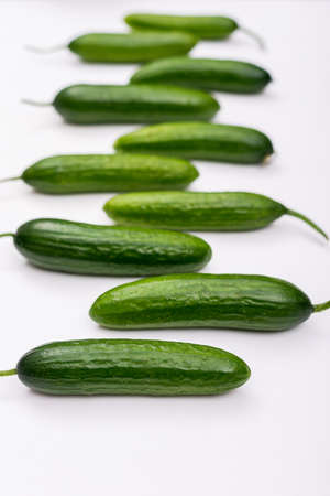 Side view cucumber on white background verticalの写真素材