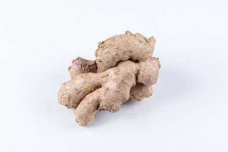 Some ginger on white background, high angle view. 