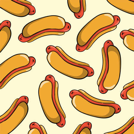 Hotdog Pattern Background. Food Vector Illustration.のイラスト素材