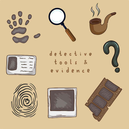 Detective Tools and Evidence Symbol. Social Media Post. Vector Illustration.のイラスト素材