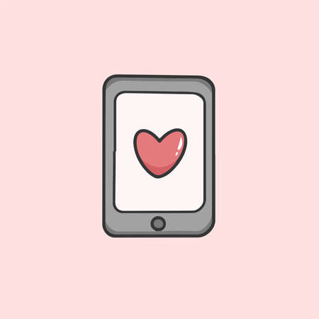 Love Speech Bubble on Phone Symbol. Valentine Vector Illustration.のイラスト素材
