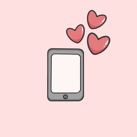 Love Speech Bubble on Phone Symbol. Valentine Vector Illustration.のイラスト素材