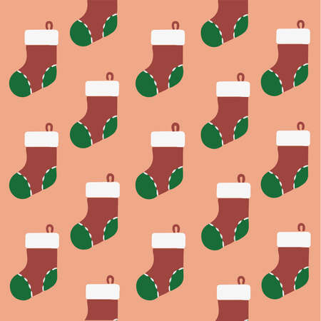 Christmas Sock Pattern Background. Social Media Post. Christmas Vector Illustration.のイラスト素材