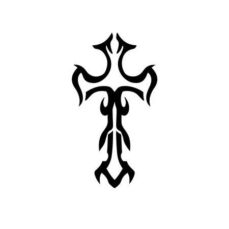Tribal Christian Cross Logo. Tattoo Design. Stencil Vector Illustrationのイラスト素材