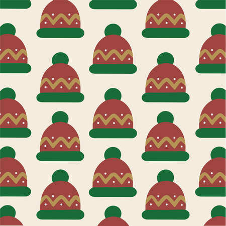 Knitted Hat Pattern Background. Social Media Post. Christmas Vector Illustration.のイラスト素材