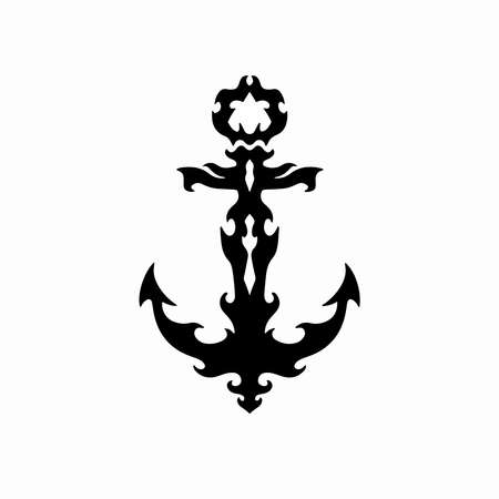 Tribal Anchor Logo. Tattoo Design. Stencil Vector Illustrationのイラスト素材