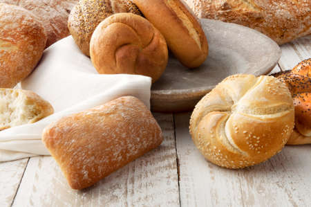 Variety of Bread on wooden table