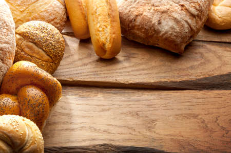 Variety of Bread on wooden table