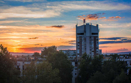Colorful sunset in a townのeditorial素材