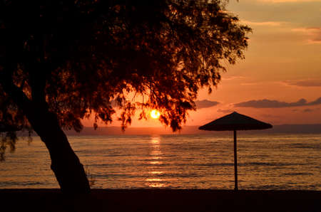 Greece, sunrise in gulf of Volosの写真素材
