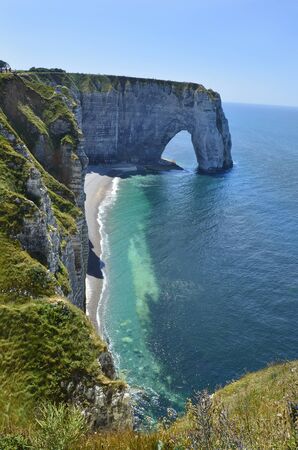 France, natural arch ond coast in Etretatの写真素材