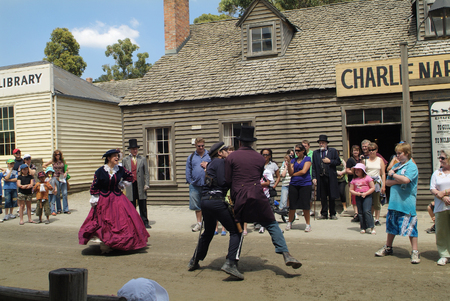 Ballarat, Australia - January 23rd 2008: Unidentified people and actors by show in Sovereign Hill, a...