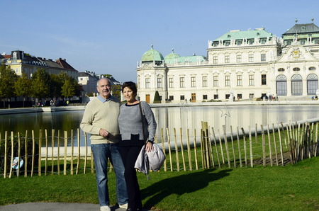 Vienna, Austria - November 1st 2014: People by sightseeing in front of Belvedere palaceのeditorial素材
