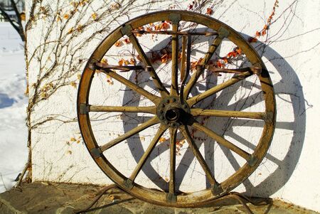 Austria, decoration with old wheelの写真素材