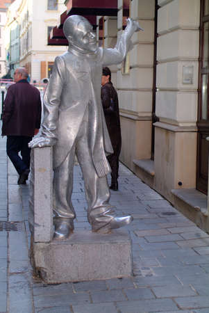 Bratislava, Slovakia - March 13th 2007: Sculpture on street, there are some of different artful sculptures around the old part in the cityのeditorial素材