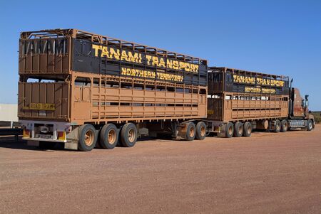 Cadney Australia April 14th 2010: Heavy truck named Roadtrain by stop on Cadney roadhouse in the...