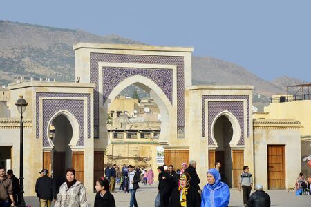 Fes, Morocco - November 20th 2014: Unidentified people in front of Bab Rcif entrance to Medina and souk, a unesco world heritage siteのeditorial素材