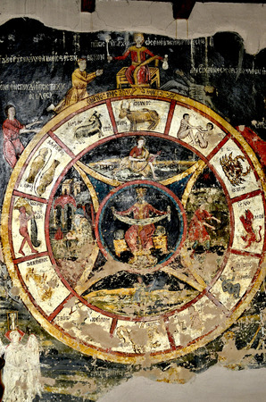 Greece, zodiac signs in the historical church of Agioi Taxiarches in Milies Pelion Peninsula onのeditorial素材