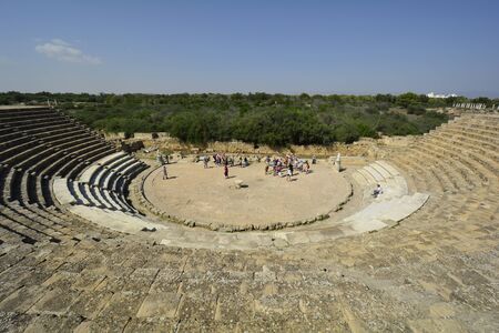Salamis, Cyprus - October 16th 2015: Unidentified tourists by sightseeing in amphitheater of archeological area of Salamis in North Cyprusのeditorial素材