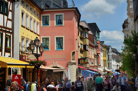 Ahrweiler, Germany - May 28th 2011: shops, restaurants and tourists on sightseeing in the small streets of the pictouresque old villageのeditorial素材