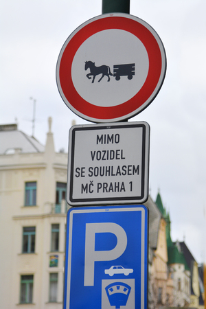 Prague, Czech Republic - traffic and parking signの写真素材