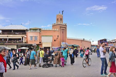 Marrakesh, Morocco - November 22nd 2014: Unidentified people on Djemaa el-Fna, tourist attraction and Unesco World Heritage siteのeditorial素材