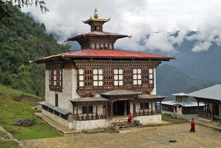 Bhutan, monks at Ngamthrang Gompa in Ngatsangの写真素材