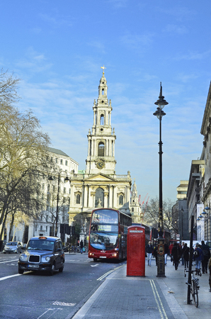 London, United Kingdom - January 19th 2016: Unidentified people and traffic around Saint Mary le Strand church London, United Kingdom - January 19th 2016: Unidentified people and traffic around Saint Mary le Strand church