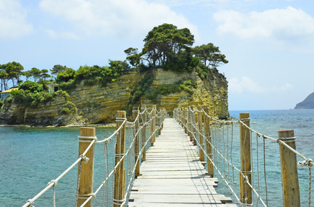 Greece, Zakynthos Island, footbridge to Cameo islandの写真素材