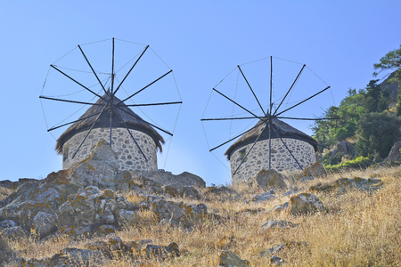 Greece, windmills in village Kontias on Lemnos islandの写真素材