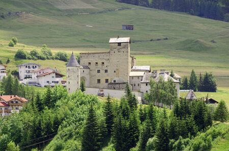 Austria, village of Nauders with castle Naudersbergのeditorial素材