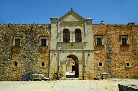 Greece, westgate of Arkadi monastery, a national sanctuary in Crete,