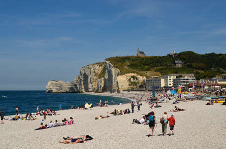 France, Normandy, beach and rock formation in Etretatのeditorial素材