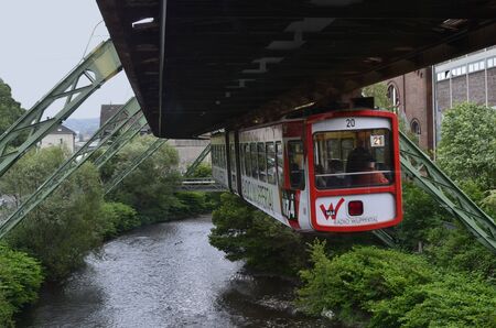 Germany, North Rhine-Westphalia, Wuppertal, overhead track over wupper creekのeditorial素材