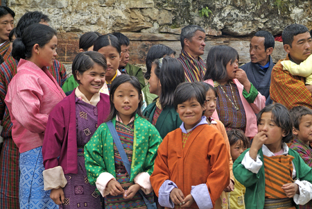 Jakar, Bhutan - September 26th 2007: Unidentified people in tradtional clothing by fire and smoke ceremony in Thangbi Templeのeditorial素材