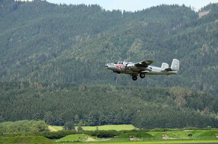 Zeltweg, Styria, Austria - September 2nd 2016: Vintage North American B-25 Mitchell on display by...