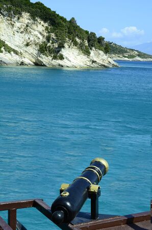 Greece, Zakynthos Iceland, pirates ship with cannon replica as tourist attractionの写真素材