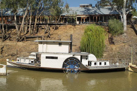 Australia, nostalgic paddle steamer on murray river in Echuca villageの写真素材